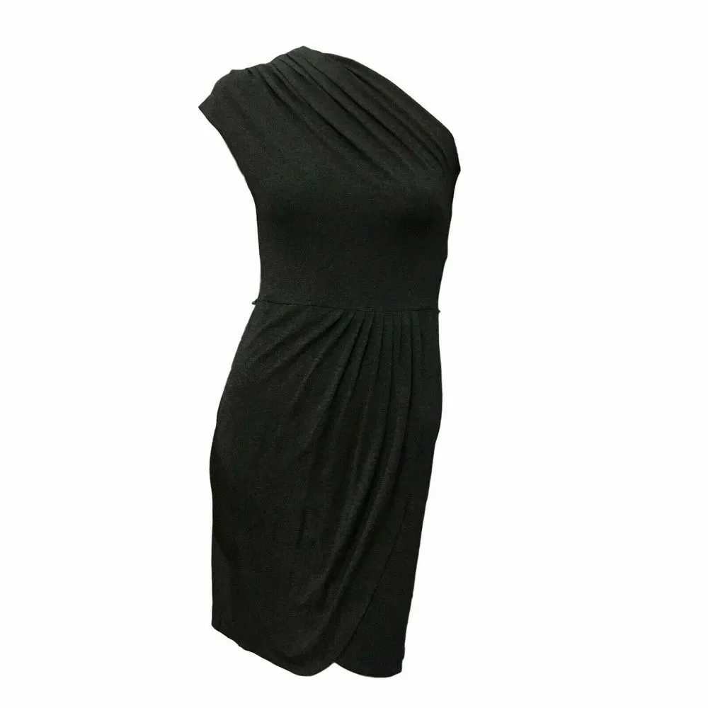 Andrea Behar Boston Proper Womens Dress Gray One-Shoulder Ruched Tulip Mini 4
